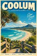 Coolum retro travel poster, printable Queensland wall art, instant download
