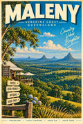 Maleny retro travel poster, printable Queensland wall art, instant download