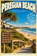 Peregian Beach retro travel poster, printable Queensland wall art, instant download