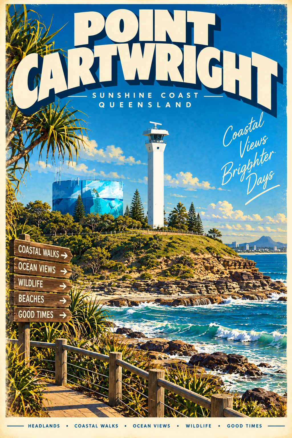 Point Cartwright retro travel poster framed print, styled interior wall art photo