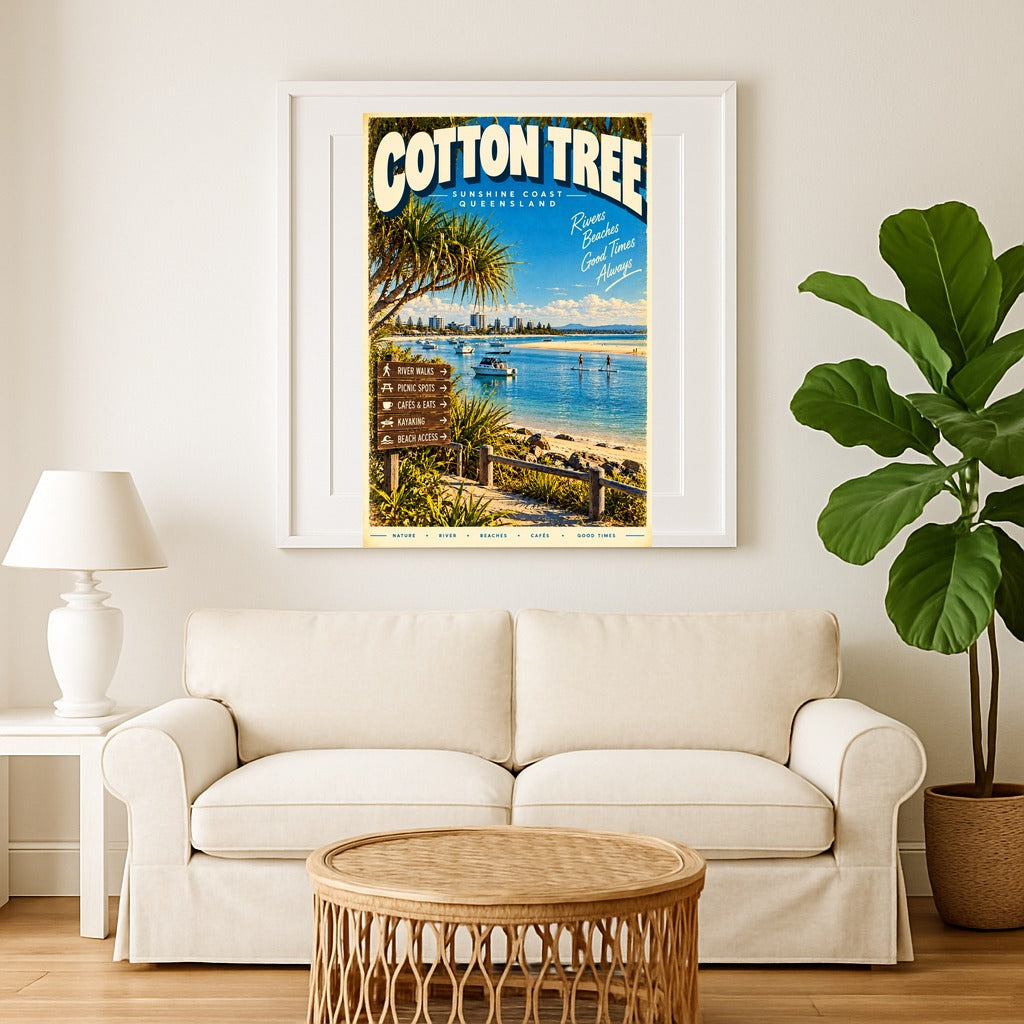 Cotton Tree retro travel poster, digital print, sample styled wall art