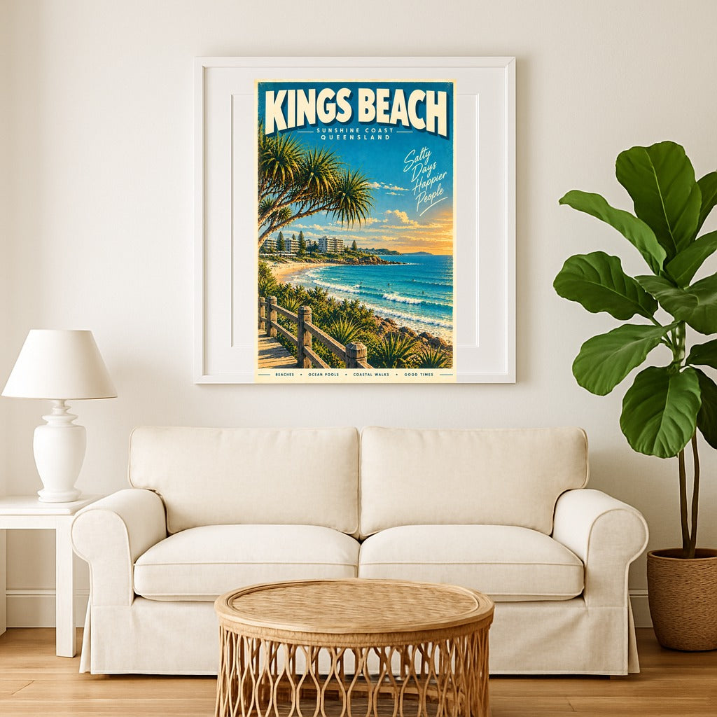 Kings Beach retro travel poster, digital print, sample styled wall art
