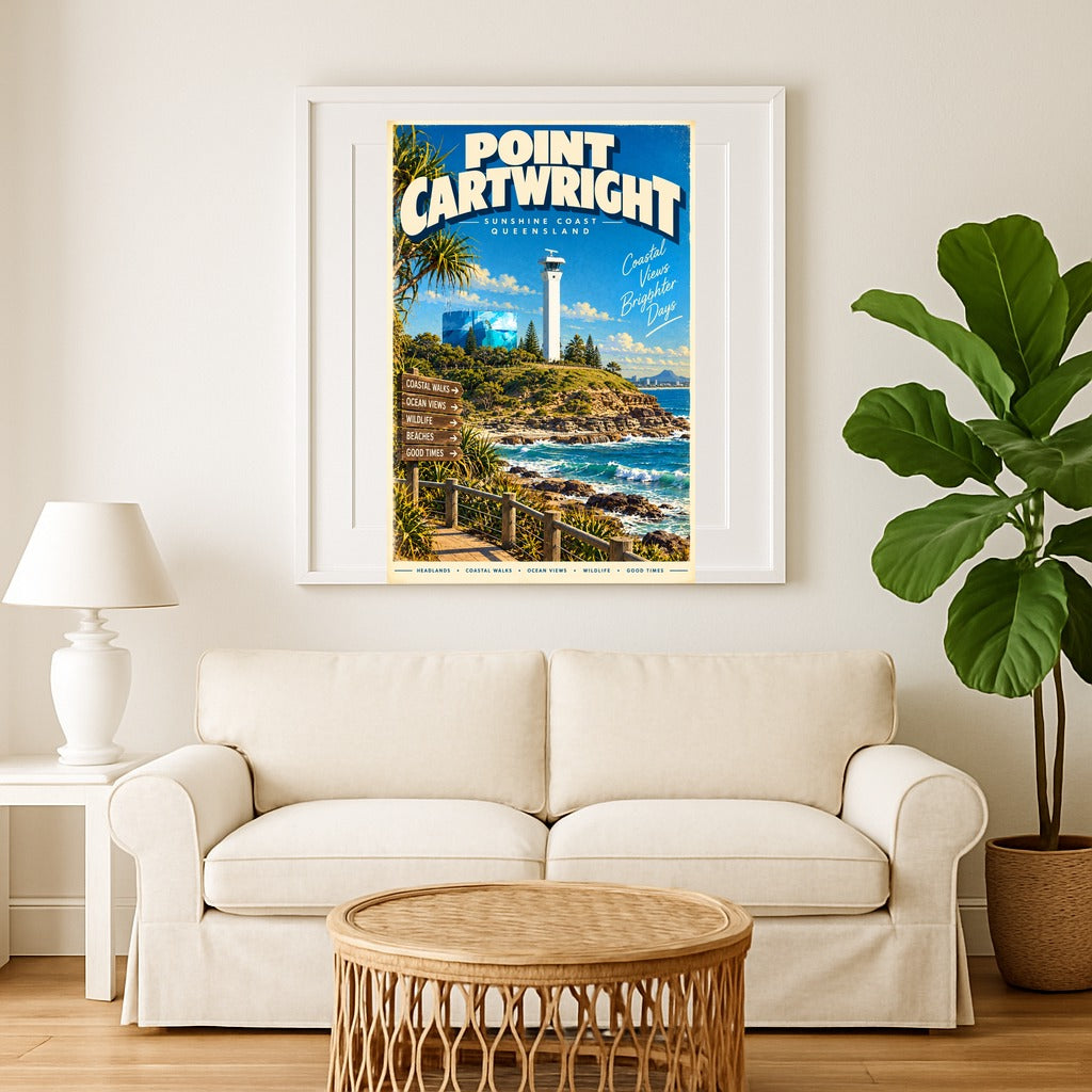 Point Cartwright retro travel poster, digital print, sample styled wall art
