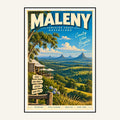 Maleny retro travel poster framed print, mid-century Queensland wall art