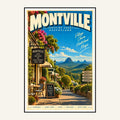 Montville retro travel poster framed print, mid-century Queensland wall art