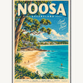Noosa retro travel poster framed print, mid-century Queensland wall art