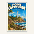 Point Cartwright retro travel poster framed print, mid-century Queensland wall art