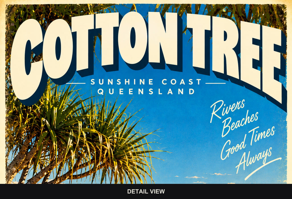 Cotton Tree retro travel poster, digital print, standard print size and format guide
