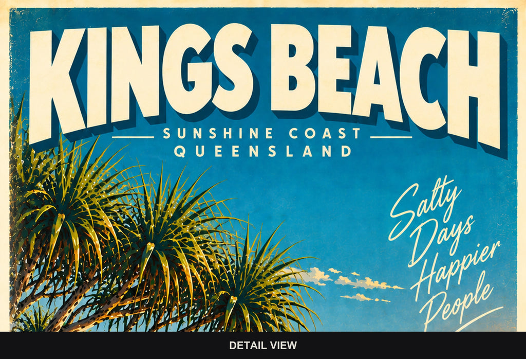 Kings Beach retro travel poster, digital print, standard print size and format guide