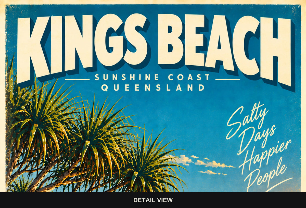 Kings Beach retro travel poster, digital print, standard print size and format guide