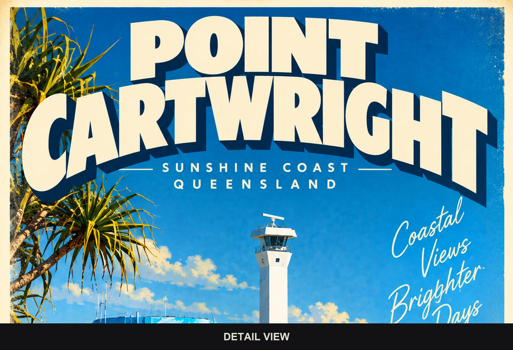 Point Cartwright retro travel poster, digital print, standard print size and format guide