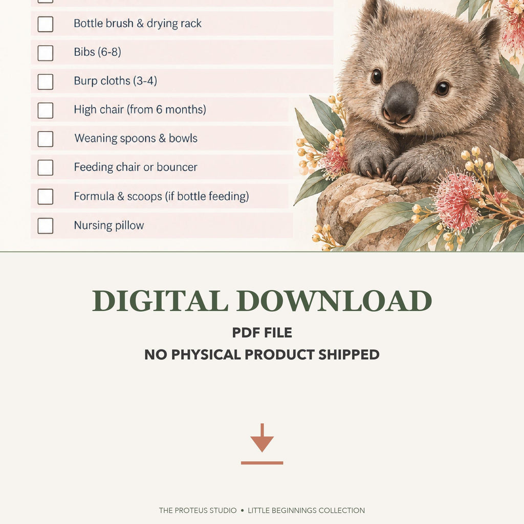 Baby Essentials Checklist printable - Little Beginnings Big Adventures, The Proteus Studio, Australian baby checklist