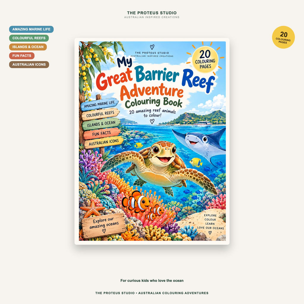 My Great Barrier Reef Adventure Colouring Book - The Proteus Studio, 20 printable colouring pages of reef animals