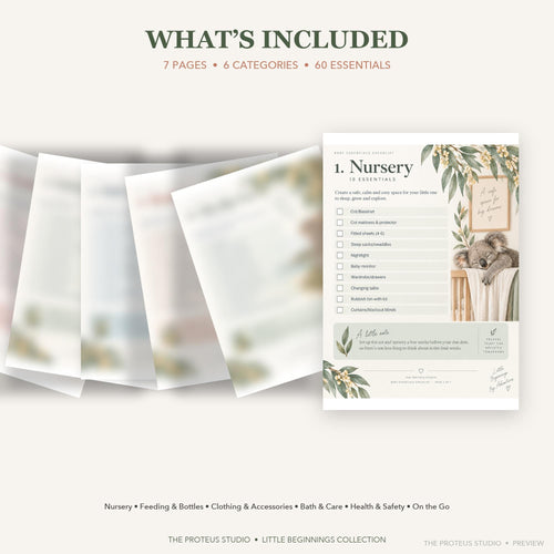 Baby Essentials Checklist printable - Little Beginnings Big Adventures, The Proteus Studio, Australian baby checklist