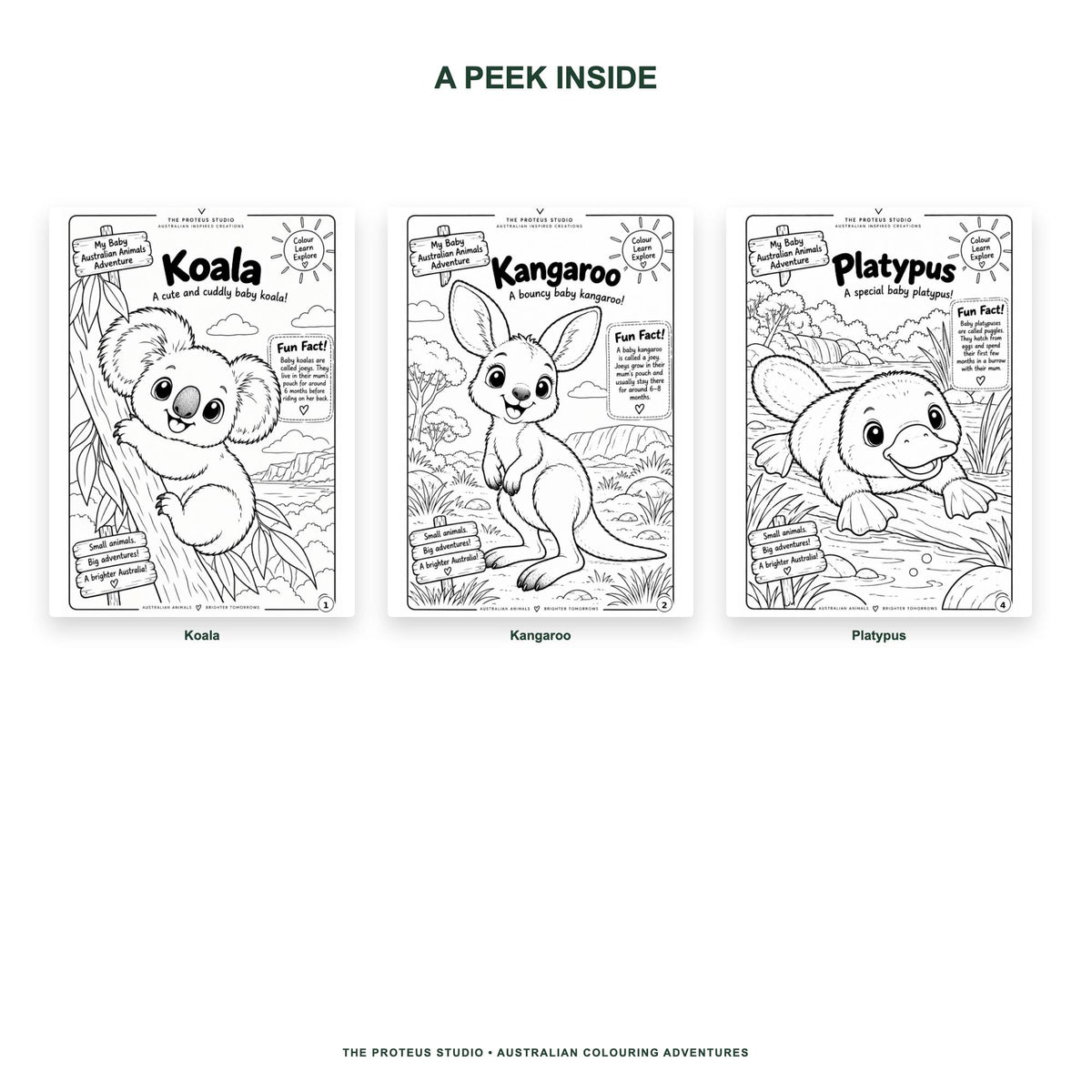 My Baby Australian Animals Adventure Colouring Book - The Proteus Studio, 20 printable baby animal colouring pages