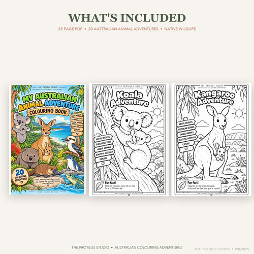Sample colouring page from Australian Animals Kids Colouring Book featuring native Australian wildlife
