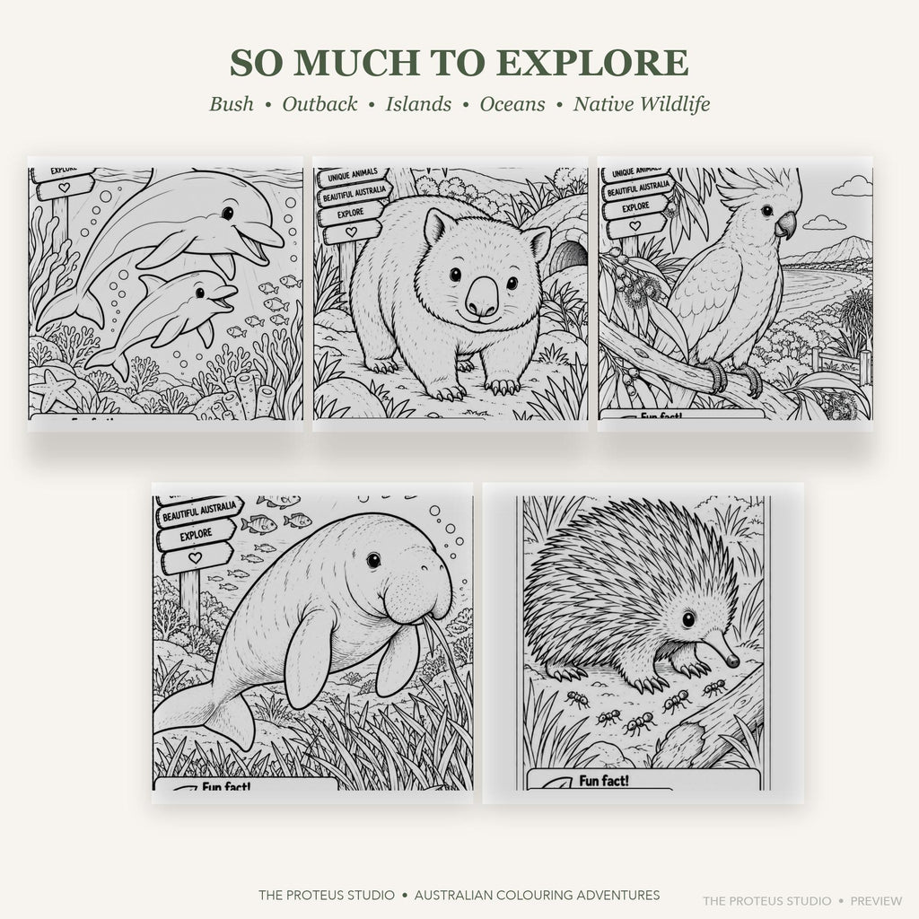 Sample colouring page from Australian Animals Kids Colouring Book featuring native Australian wildlife