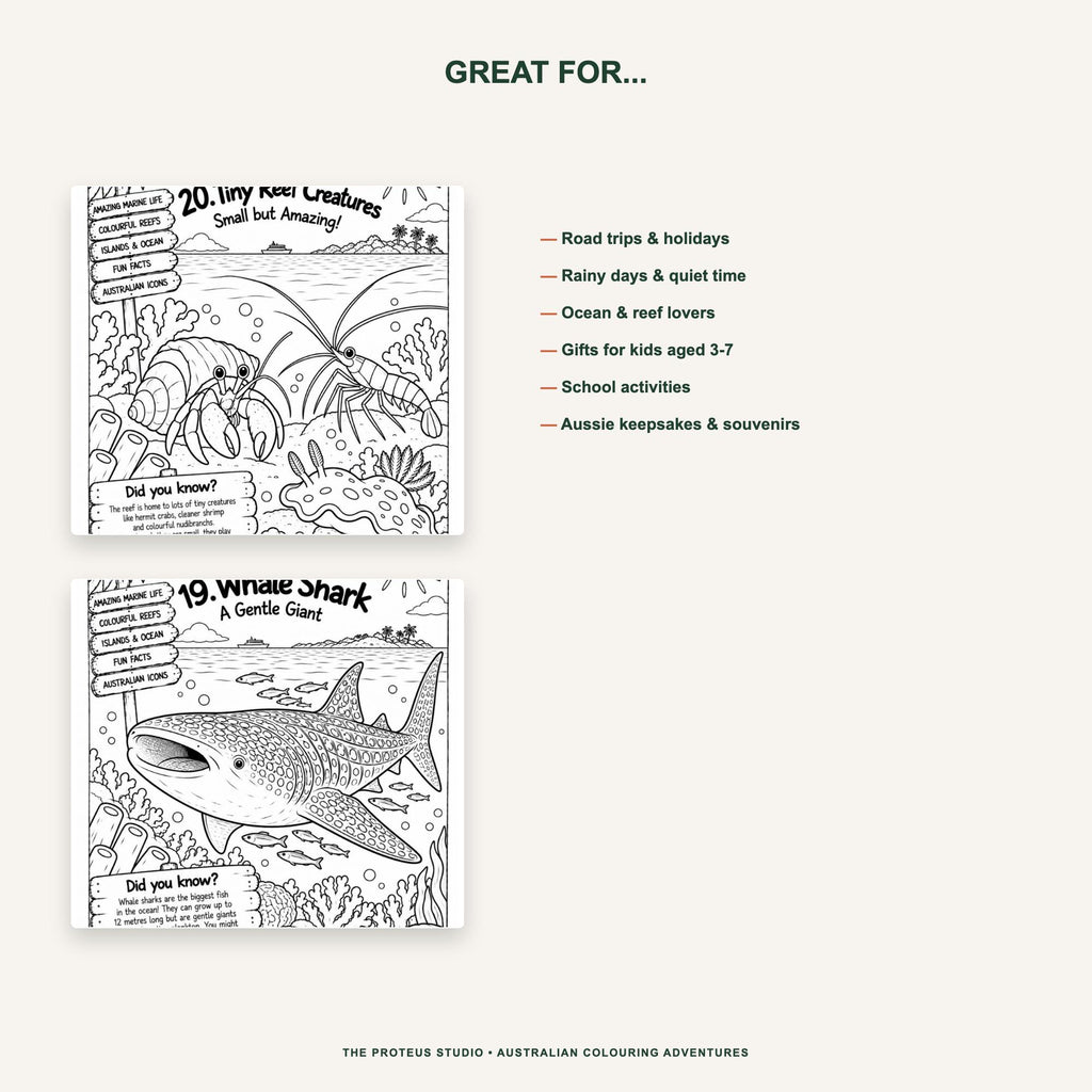 My Great Barrier Reef Adventure Colouring Book - The Proteus Studio, 20 printable colouring pages of reef animals