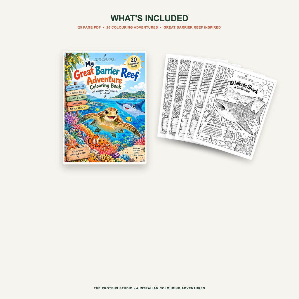 My Great Barrier Reef Adventure Colouring Book - The Proteus Studio, 20 printable colouring pages of reef animals