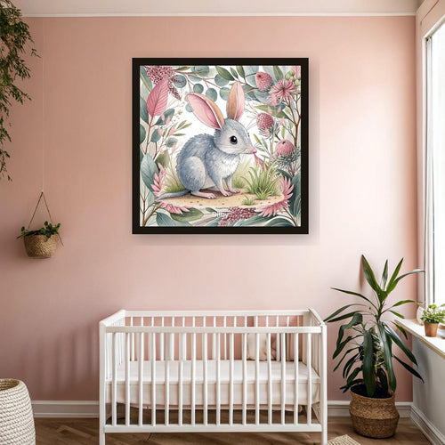 Bilby nursery print, Australian botanical wall art, pink and sage colourway