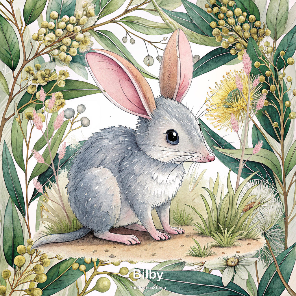 Bilby nursery print, Australian botanical wall art, additional angle