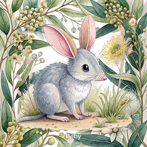 Bilby nursery print, Australian botanical wall art, additional angle