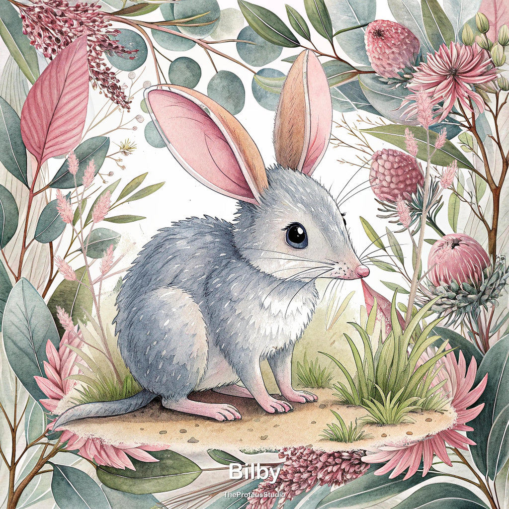 Bilby nursery print, Australian botanical wall art, additional angle