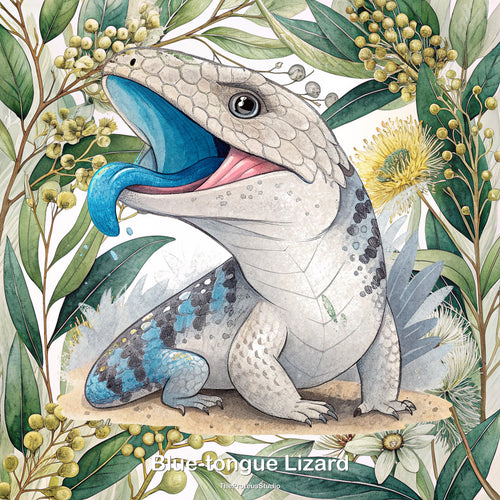 Blue-tongue Lizard nursery print, Australian botanical wall art, additional angle