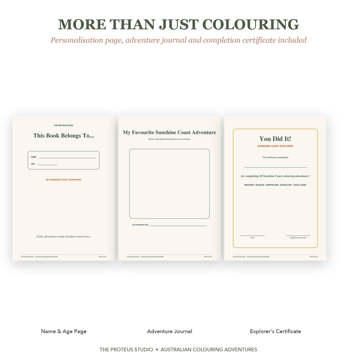 My Sunshine Coast Adventure Colouring Book - The Proteus Studio, 20 printable colouring pages of Sunshine Coast beaches and wildlife