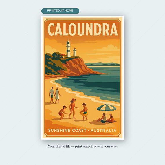 Caloundra Digital Print sample, Sunshine Coast retro travel poster wall art
