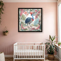 Cassowary nursery print, Australian botanical wall art, pink and sage colourway