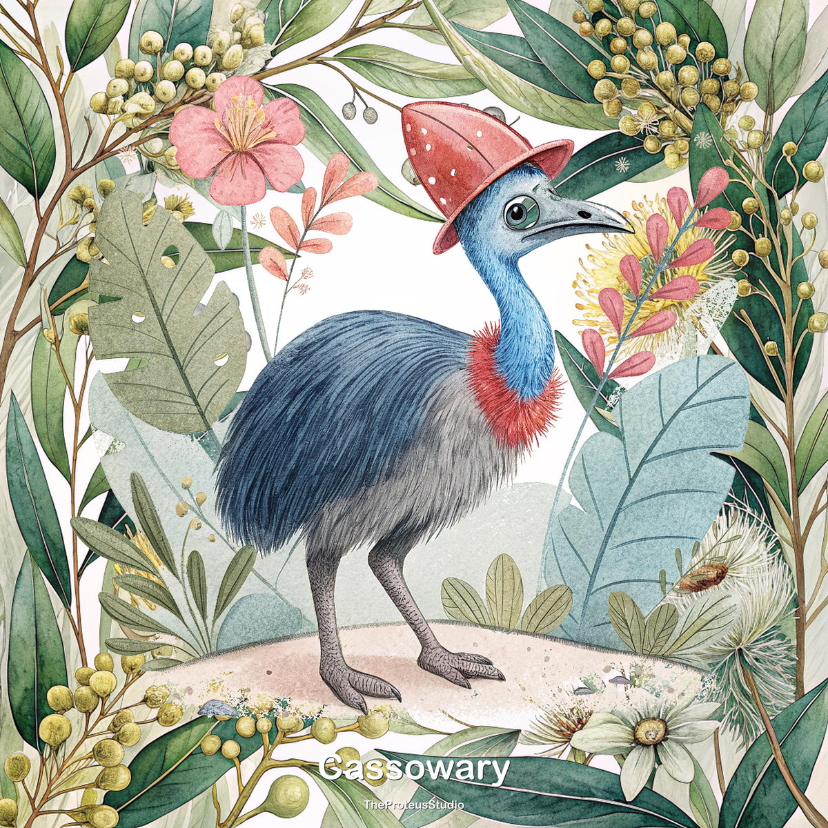 Cassowary nursery print, Australian botanical wall art, additional angle