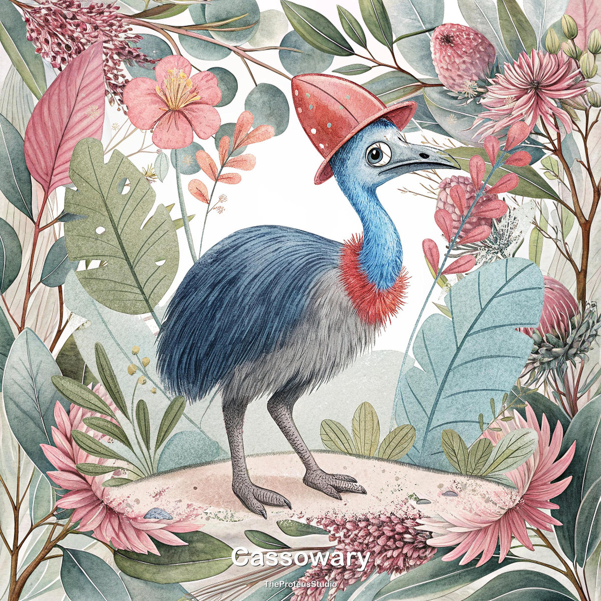 Cassowary nursery print, Australian botanical wall art, additional angle