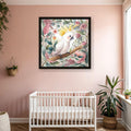 Cockatoo nursery print, Australian botanical wall art, pink and sage colourway
