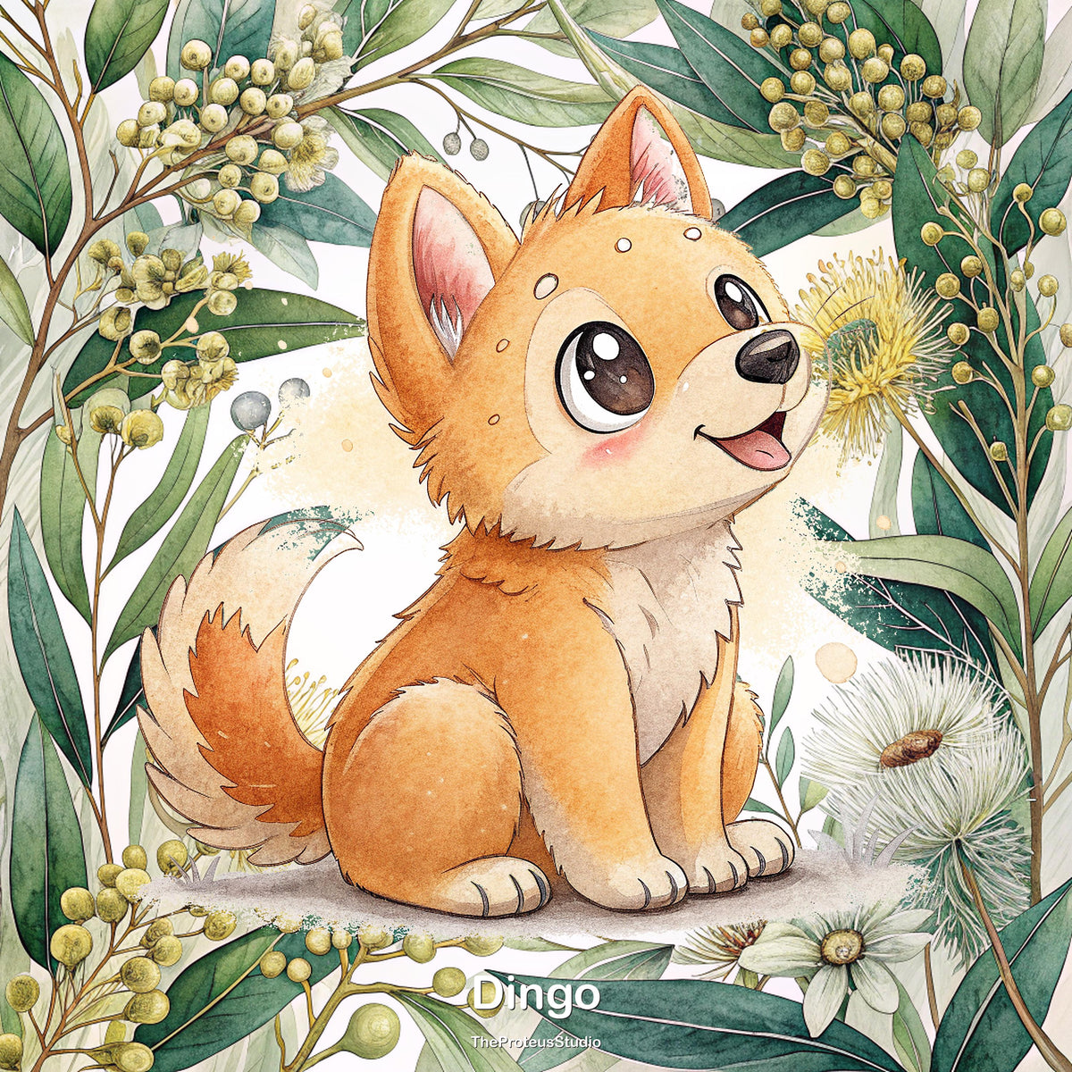 Dingo nursery print, Australian botanical wall art, additional angle