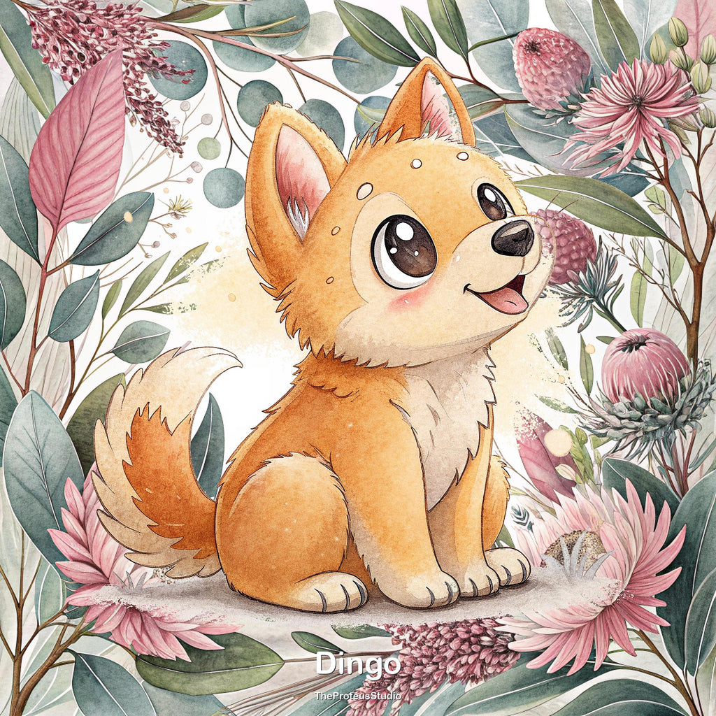 Dingo nursery print, Australian botanical wall art, additional angle