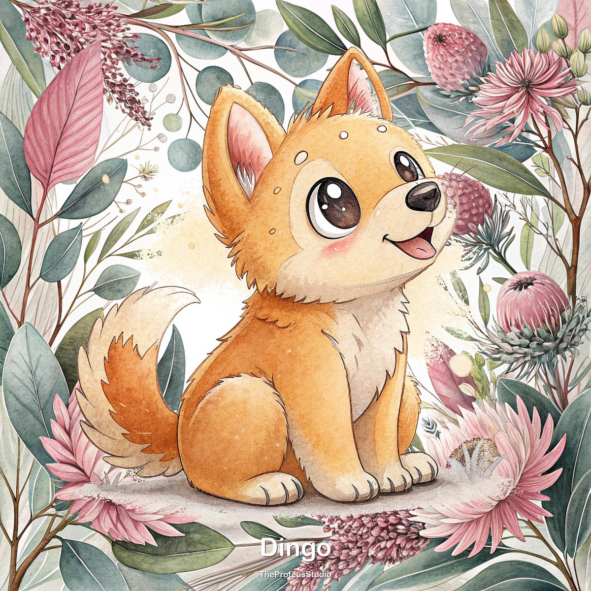 Dingo nursery print, Australian botanical wall art, additional angle