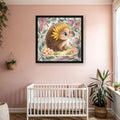 Echidna nursery print, Australian botanical wall art, pink and sage colourway