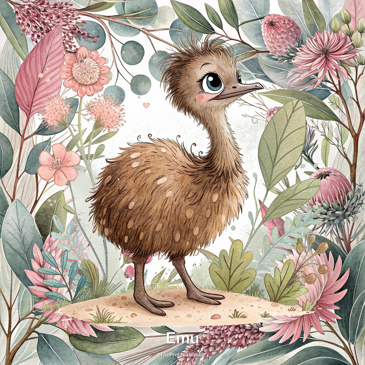 Emu nursery print, Australian botanical wall art, additional angle