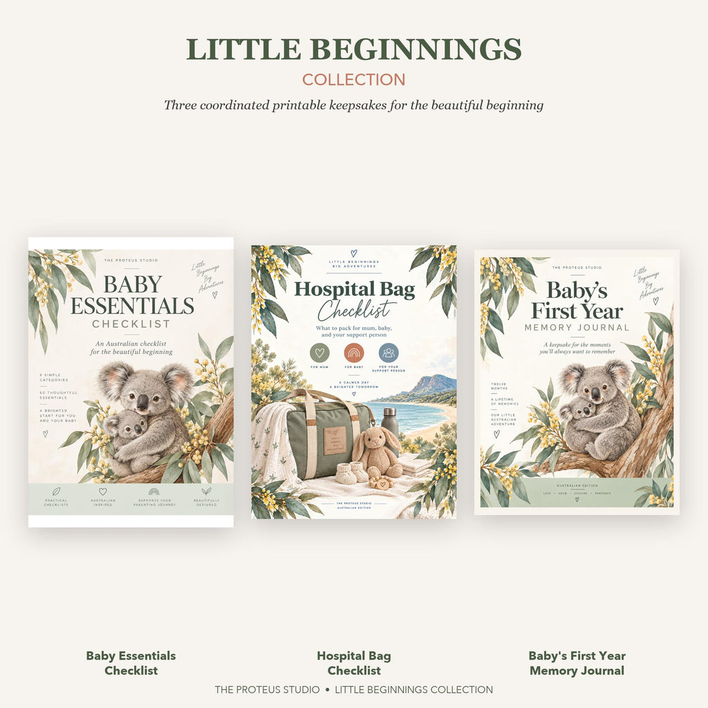 Baby Essentials Checklist printable - Little Beginnings Big Adventures, The Proteus Studio, Australian baby checklist