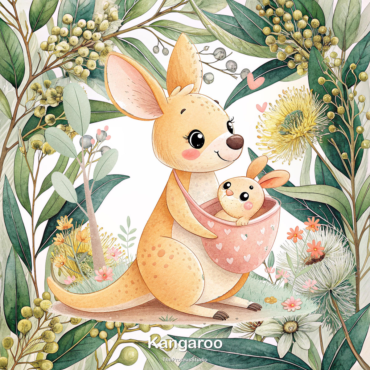 Kangaroo nursery print, Australian botanical wall art, additional angle