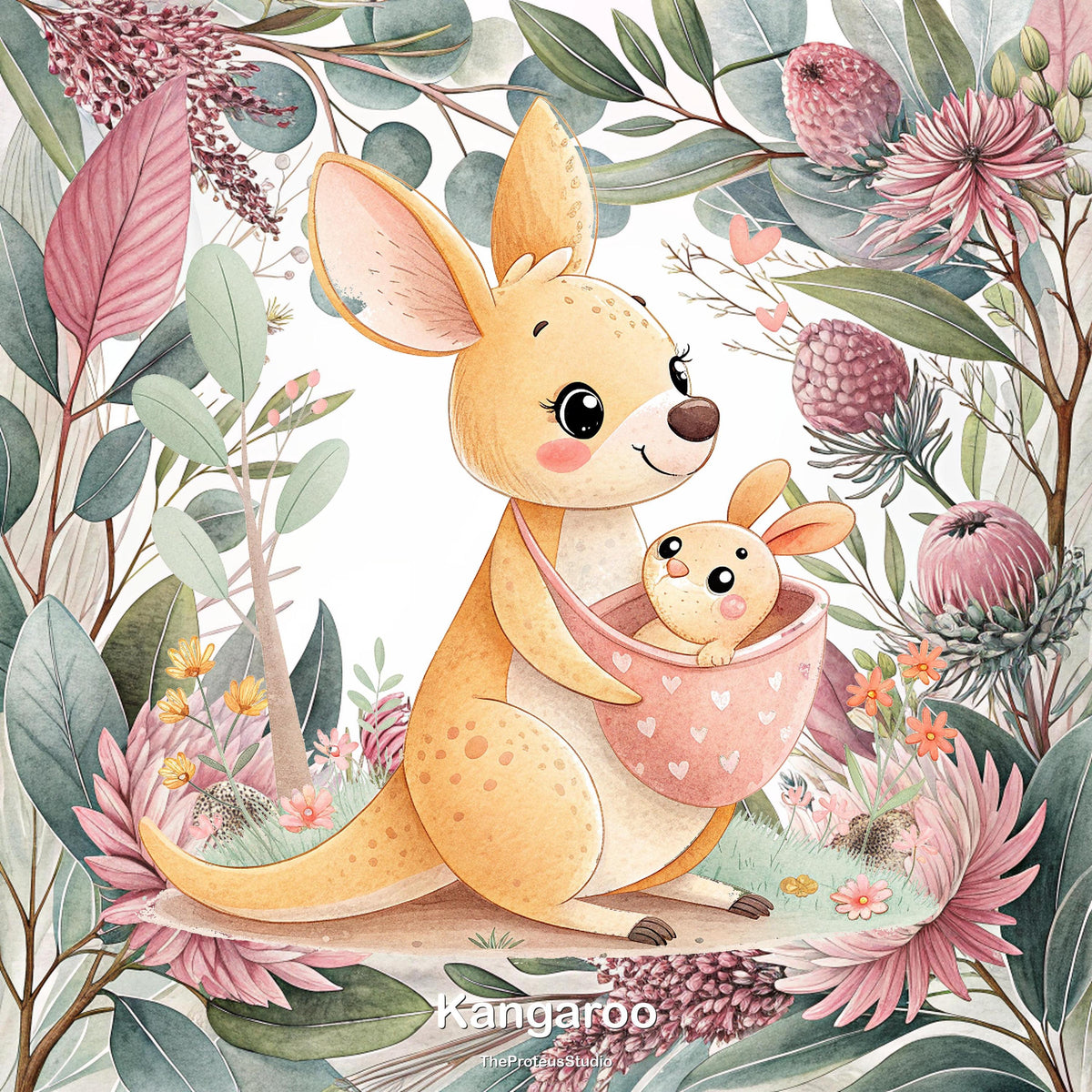 Kangaroo nursery print, Australian botanical wall art, additional angle