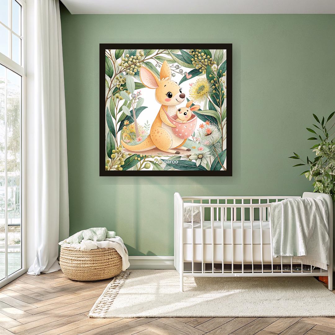 Kangaroo nursery print, sage variant, Australian botanical wall art