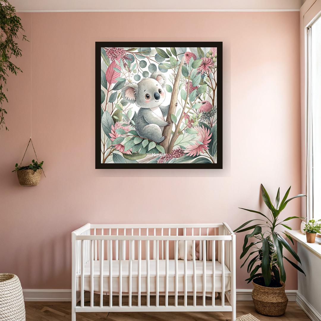 Koala nursery print, Australian botanical wall art, pink and sage colourway