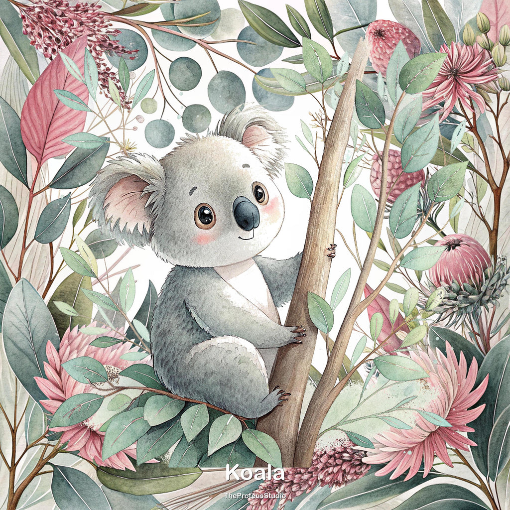 Koala nursery print, Australian botanical wall art, additional angle
