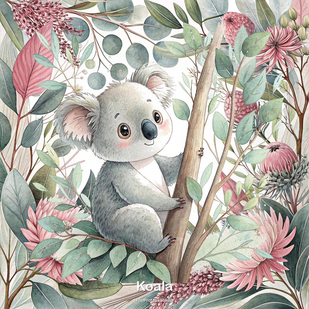 Koala nursery print, Australian botanical wall art, additional angle