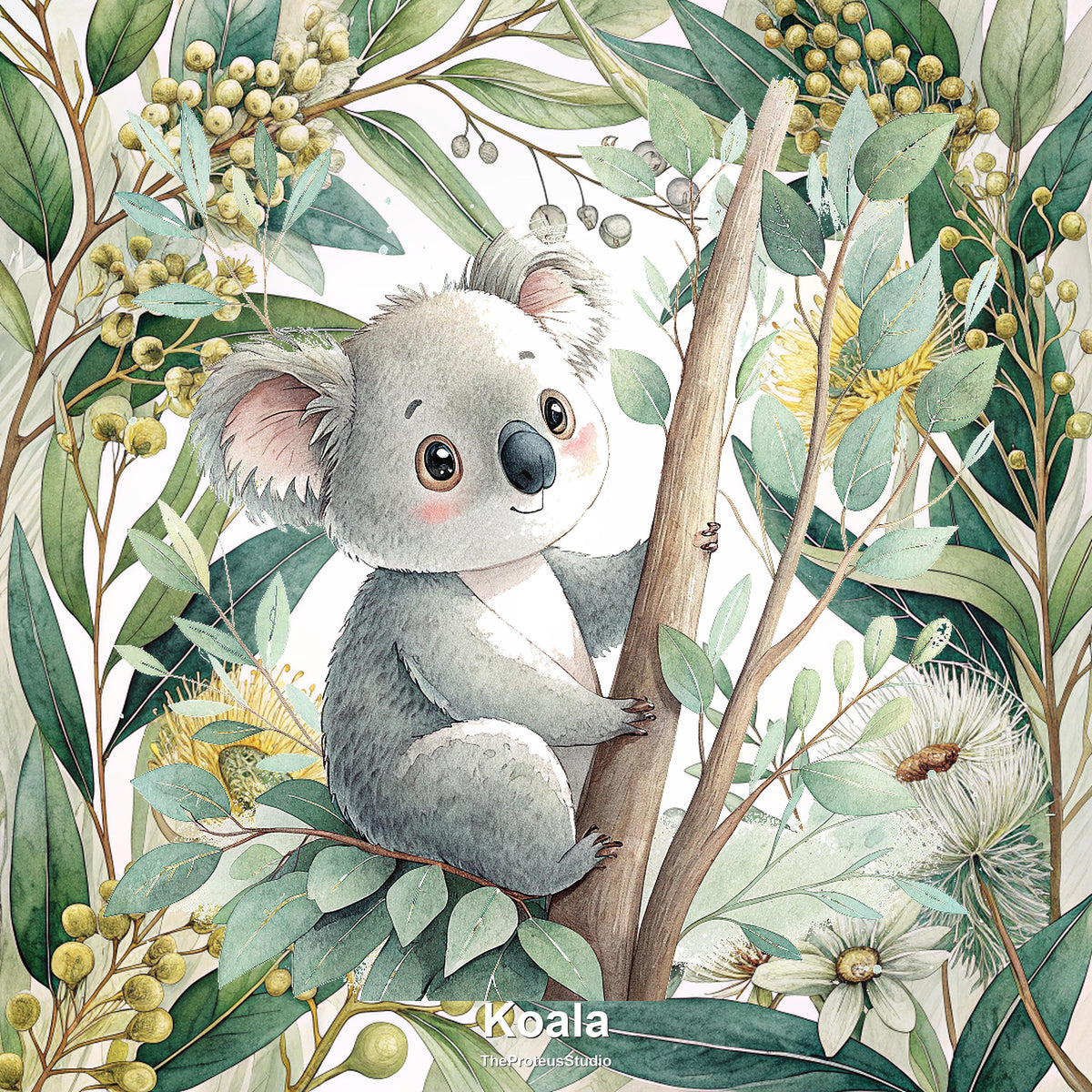 Koala nursery print, Australian botanical wall art, additional angle