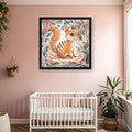 Numbat nursery print, Australian botanical wall art, pink and sage colourway