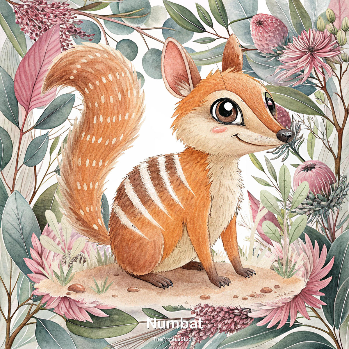 Numbat nursery print, Australian botanical wall art, additional angle