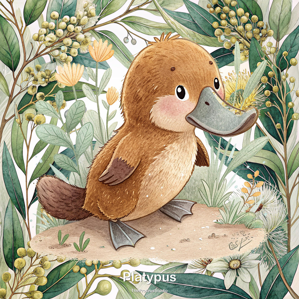 Platypus nursery print, Australian botanical wall art, additional angle